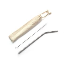 Angled/Curved Stainless Steel Straw 1pc with Brush and Pouch